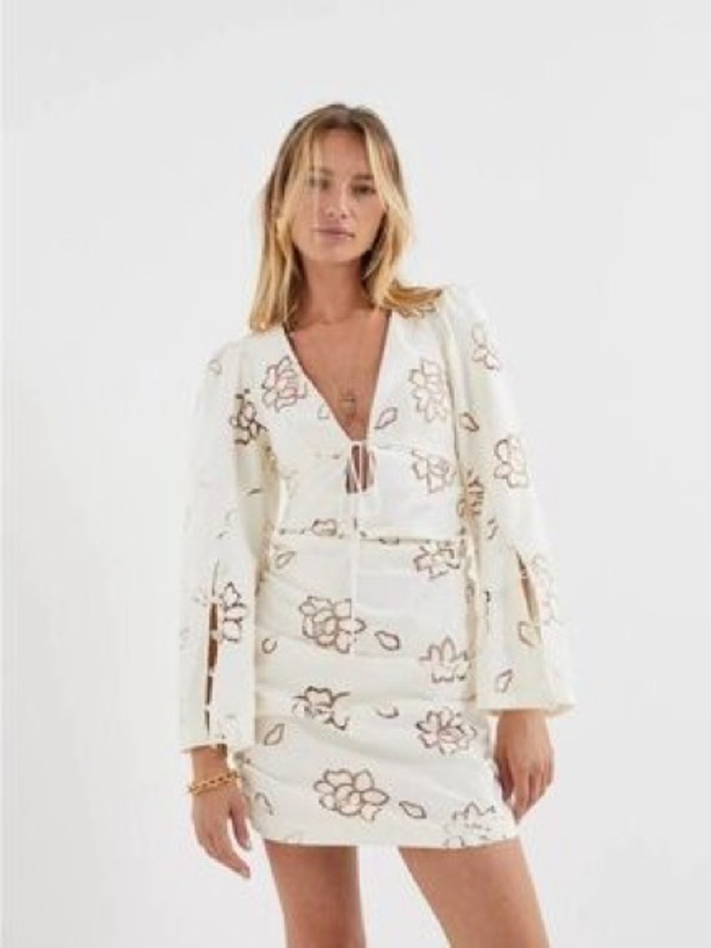 For Love And Lemons White Floral Tie-Front Mini Dress
